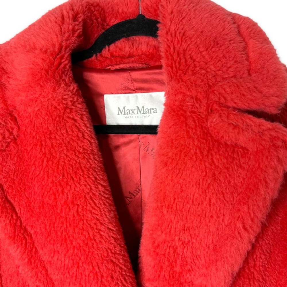 MAX MARA Teddy Bear Icon Coral Red Tedgirl Faux Fur Coat Size S - Picture 11 of 14